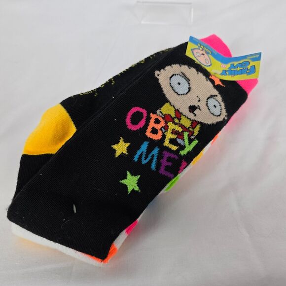 Family Guy Socks Adult Size 9 - 11 Stewie Griffin Obey Me Colorful 2 Pairs New - Picture 7 of 7